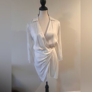 Zara White Satin Wrap Mini Dress